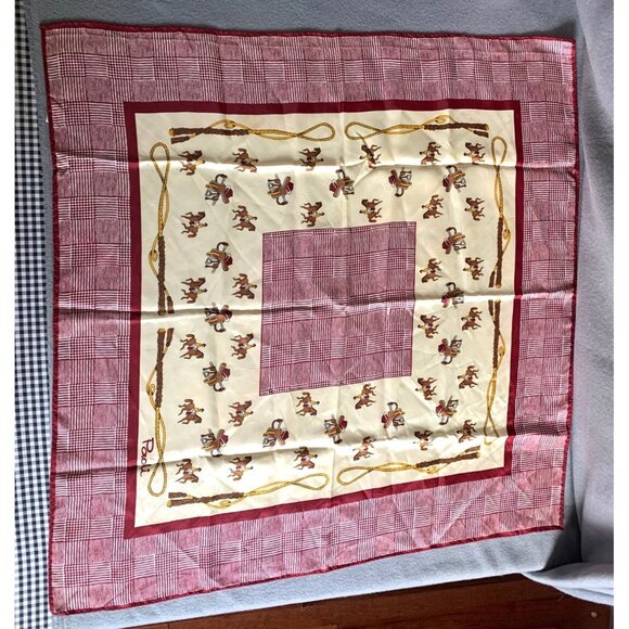 Paoli Vintage Equestrian Scarf made in Japan red and cream horse rider print - Picture 11 of 12